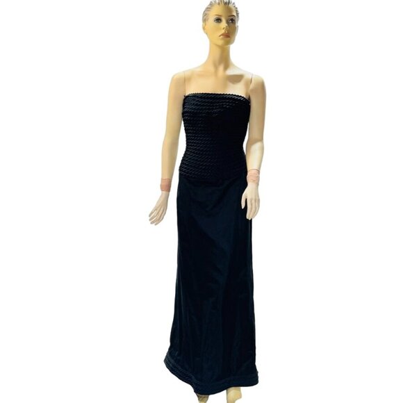 HELEN MORLEY Women's Black Tufted Bodice Silk Rayon Lined Strapless Gown Size 14 - Picture 3 of 16